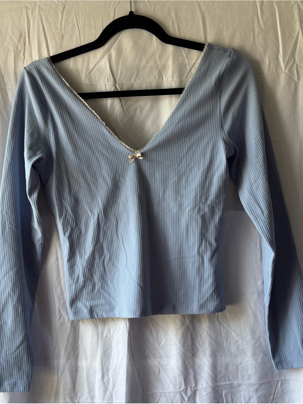 NWT OFFLINE by Aerie Real Me XTRA Rib Open V-Neck Top Blue M